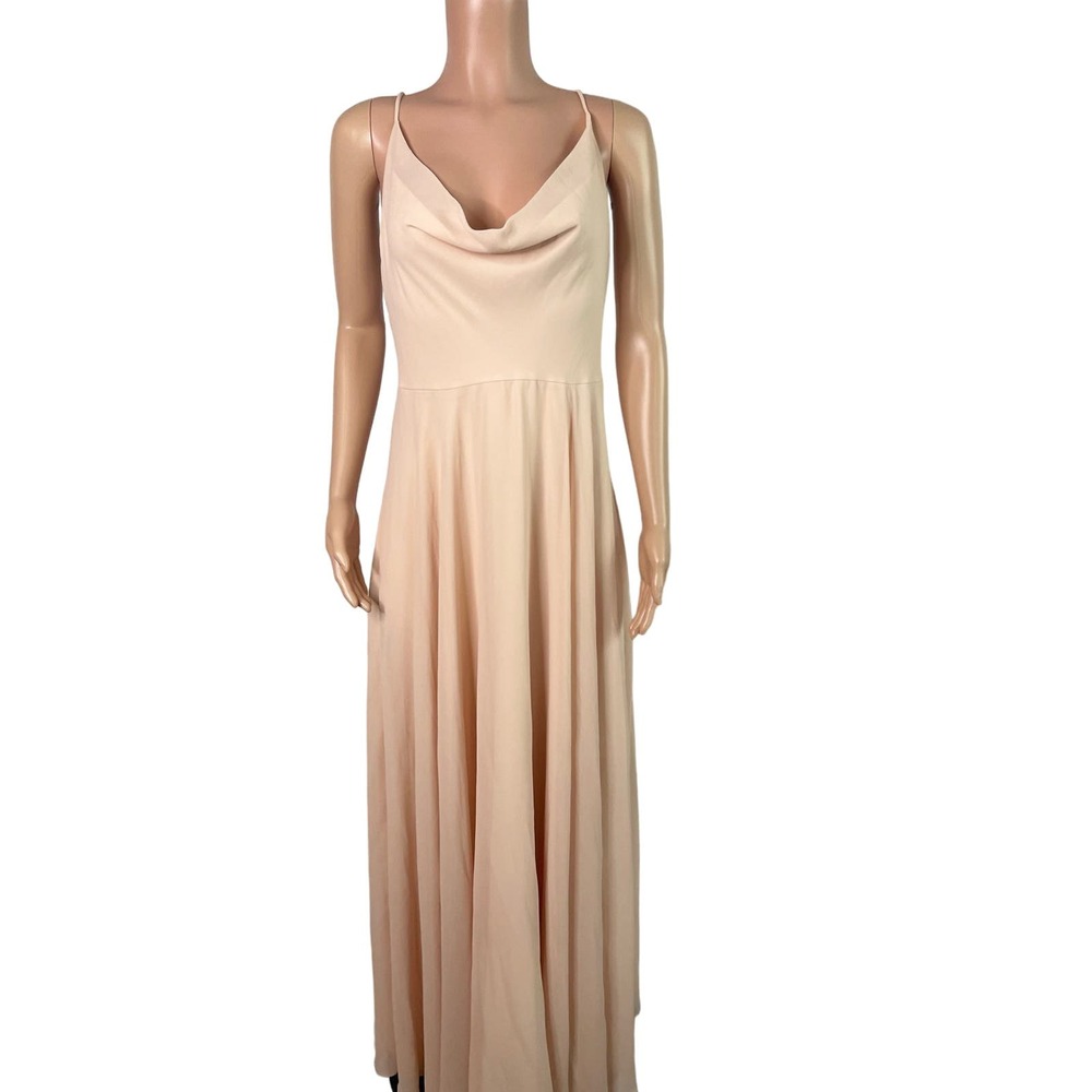 Lulus cowl neck draped neckline blush  gown, flowy sz.10-12, adjustable‎ corset.